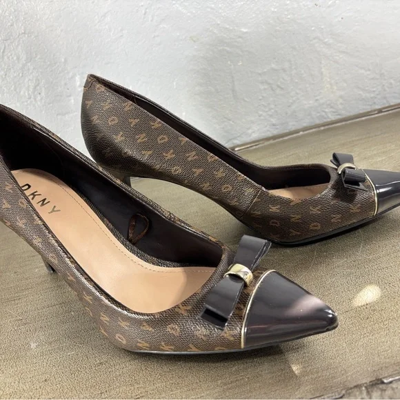 DKNY Patent Bow Monogrammed Pumps - Picture 6 of 14